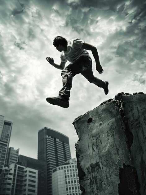 Man Jumping Off Cliff