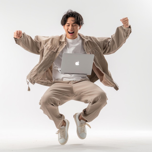 Man Jumping With Laptop