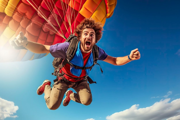 Man jumping with a parachute