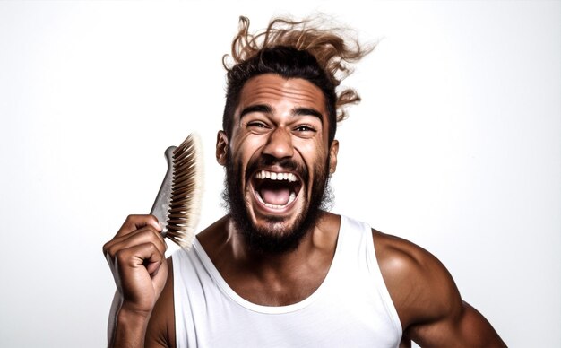 Man kapper kapsel wit verrast haar studio achtergrond schoonheid kam barbier blanke generatieve AI