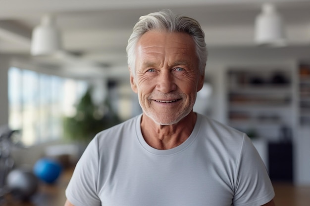 Man Kaukasisch senior oud gezicht levensstijl volwassen gepensioneerde ouderen gelukkige glimlach volwassen man thuisvertrouwen gepensioneerd portret persoon vrolijk