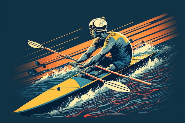 A man in a kayak is rowing on a wave.