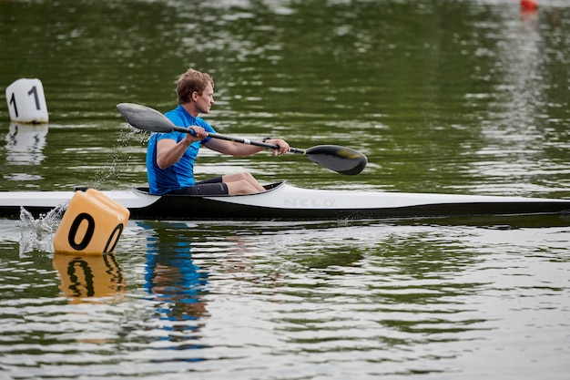 Man kayaking on the lake