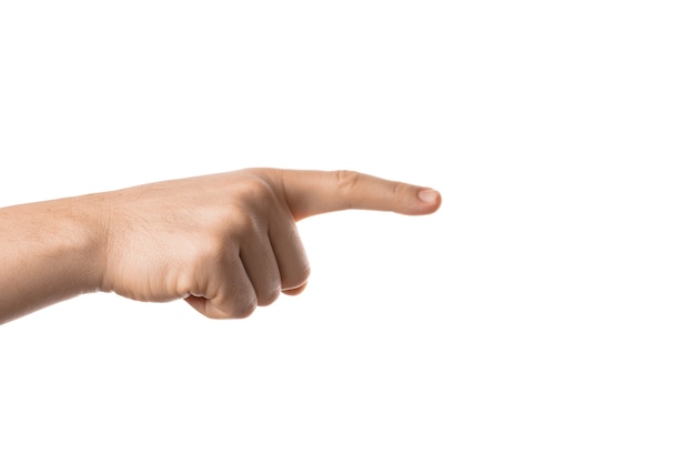 Man keep fingers crossed, hand gesture. Isolated on white background.