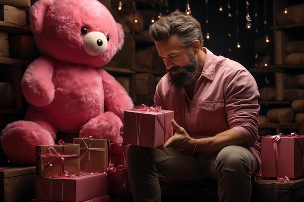 Man kiest teddybeer en geschenken voor Valentijnsdag