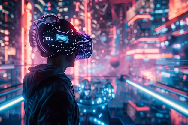 Man kijkt naar een virtual reality show met een virtual reality display