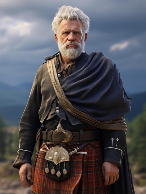 a man in a kilt with a sword in his hand