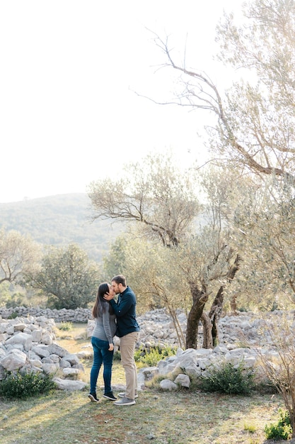 Man kissing a pregnant woman in the park