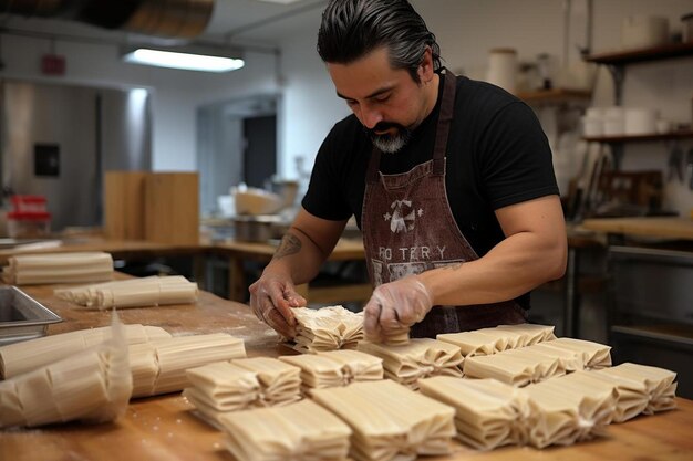 Photo a man in a kitchen with a apron that says  t - shirt  on