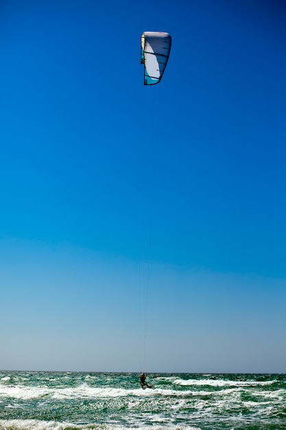 Man Kiteboarding on the Mediterranian sea