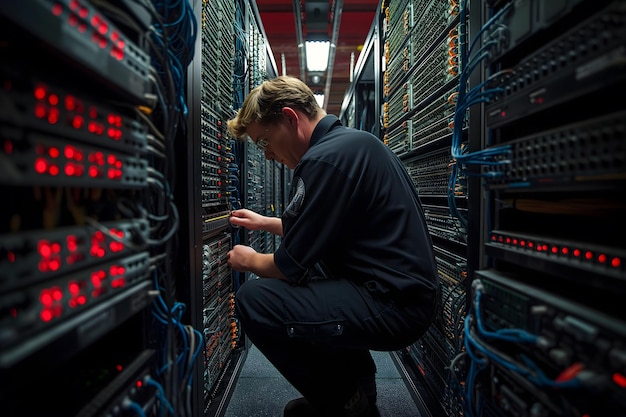 Man knielt voor server rack