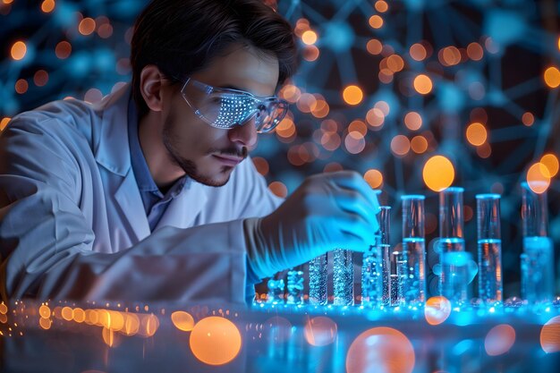 Man in Lab Coat and Safety Goggles