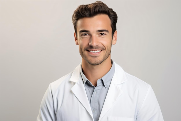 a man in a lab coat smiling for a picture