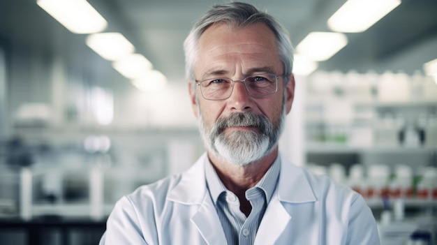 A man in a lab coat standing in a laboratory