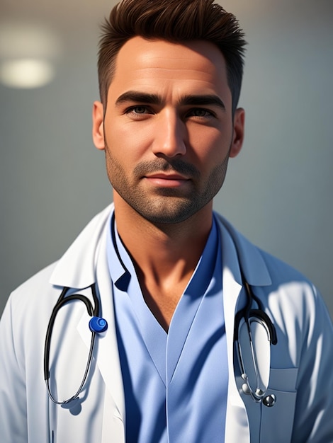 A man in a lab coat with stethoscopes and a stethoscope around his neck.