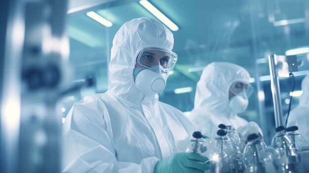 Man in Lab Coat Working on Machine