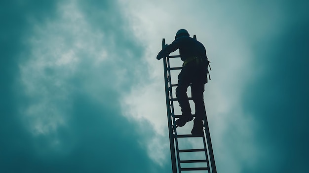 a man on a ladder with a sign that says  go  on it