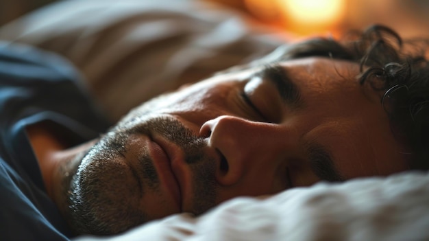 Foto un uomo sdraiato a letto con gli occhi chiusi