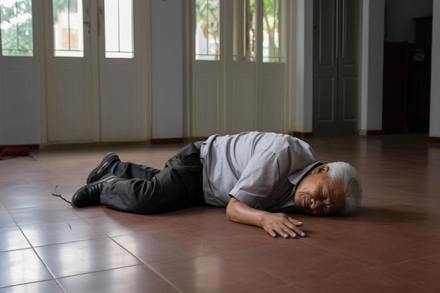 a man laying on the floor in a room