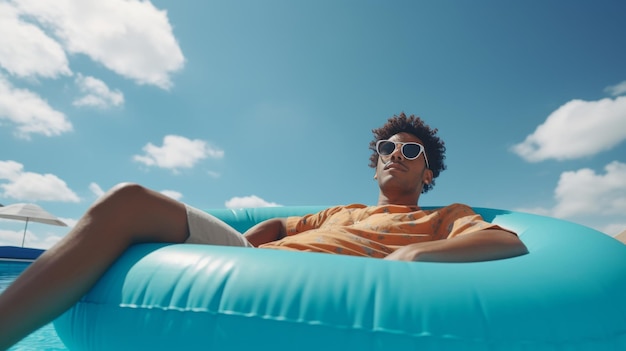 Man Laying on Top of an Inflatable Pool