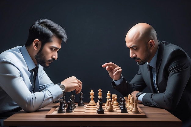Man leadership playing chess and thinking strategy