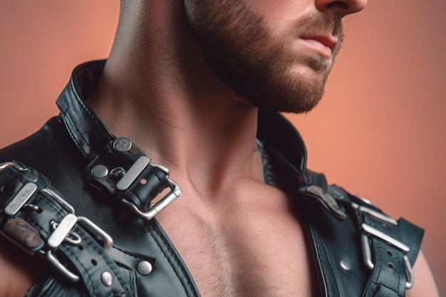 Man leather harness Sadism pain Generate Ai