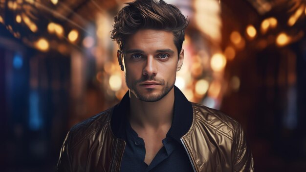 Man in Leather Jacket Standing in Hallway