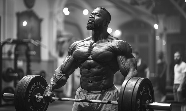 a man lifting a barbell with a barbell