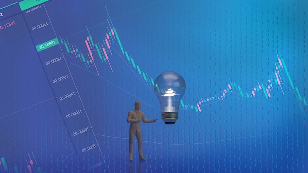 L'uomo e la lampadina per il rendering 3d del concetto di business