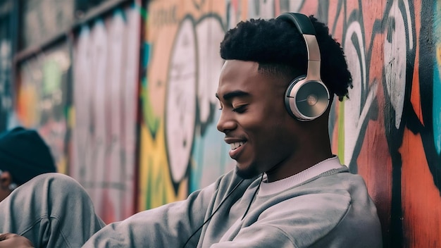 Man listening to music on earphones