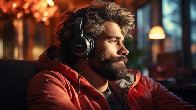 man listening to music with headphones