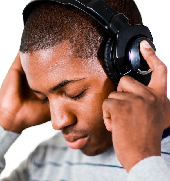 man listening to music