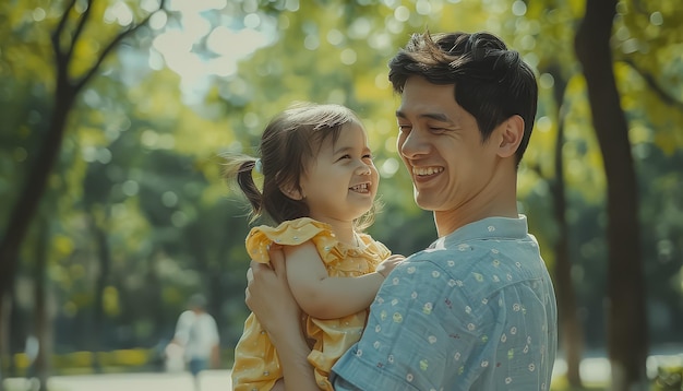 A man and a little girl are smiling at the camera