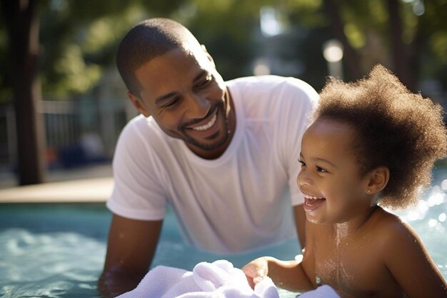 a man and a little girl in a pool