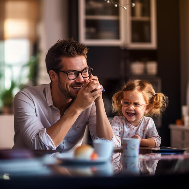 A man and a little girl sitting at a table