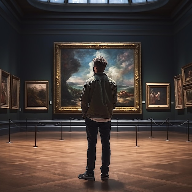 Man looking at art in museum