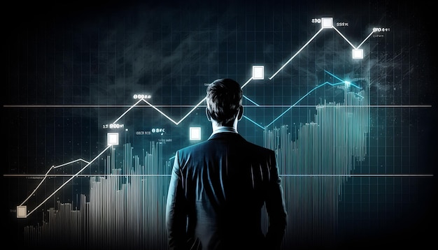 A man looking at a graph with the words'financial'on it