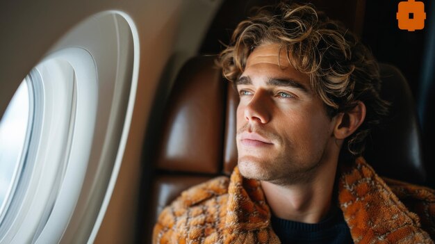 Man Looking Out Airplane Window