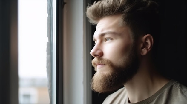 Man looking out of a window