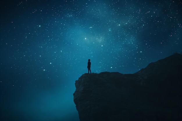 Man looking at stars from mountain