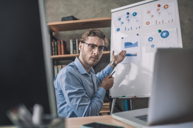 Premium Photo | Man looking on the whiteboard