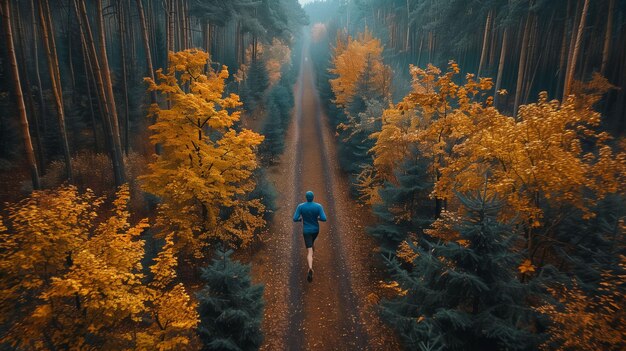 Man loopt over een onverharde weg in het bos Generatieve AI