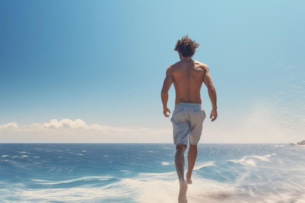 Man loopt strand zee Training loopt Generate Ai