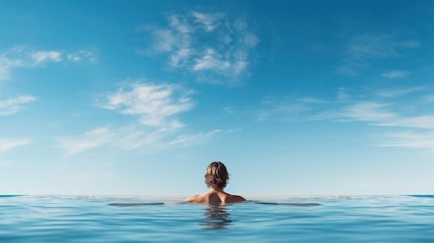 Foto uomo in un resort di lusso in vacanza estiva romantica persone che si rilassano a bordo piscina che si godono l'acqua