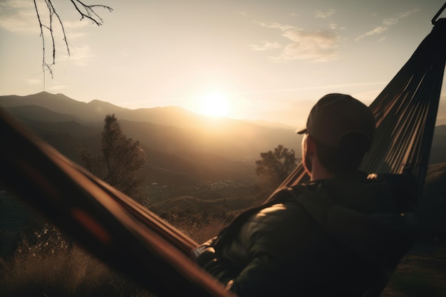 Man lying in a hammock back to the camera generative ai