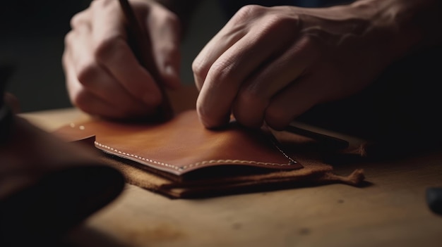 Man makes a leather wallet Generative AI