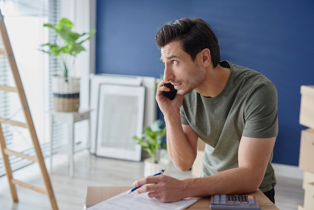 Man making a call during relocation