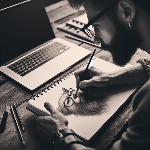 Photo a man making a drawing