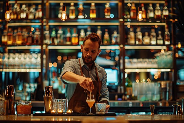 A man making a drink at a bar