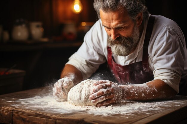 Photo man making italian easter bread on grunge background closeup natural colors minimalist bright